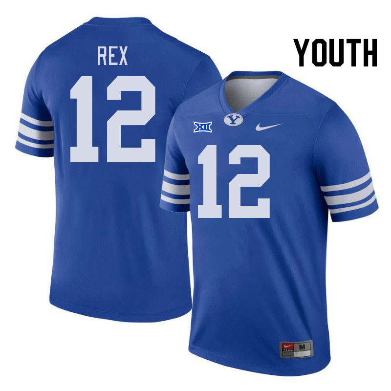 Youth #12 Preston Rex BYU Cougars College Football Jerseys Stitched Sale-Royal